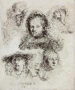 REMBRANDT Harmenszoon van Rijn Studies of the Head of Saskia and Others France oil painting artist